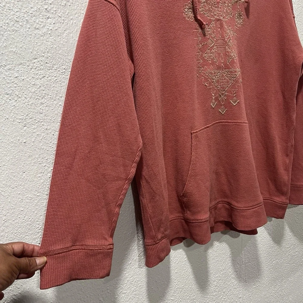 J. Jill Womens Sz M Embroidered Waffle Knit Pullover Drawstring Hoodie Dark Rose